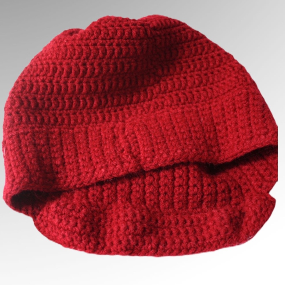 Winter snow red knit beanie hat